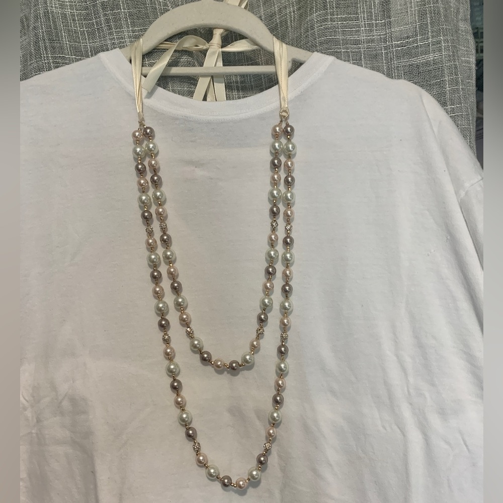 Charming Charlie pearl with rhinestone accents necklace